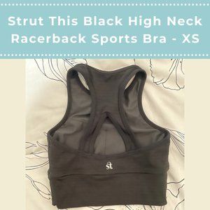 Strut This Black High Neck Racerback Sports Bra XS